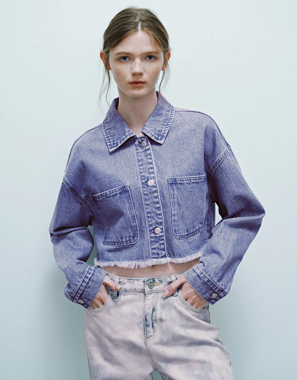 Cropped Gradient Denim Jacket sold by Urban Revivo