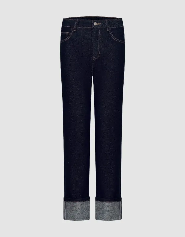 Rolled Up Hem Straight Jeans sold by Urban Revivo
