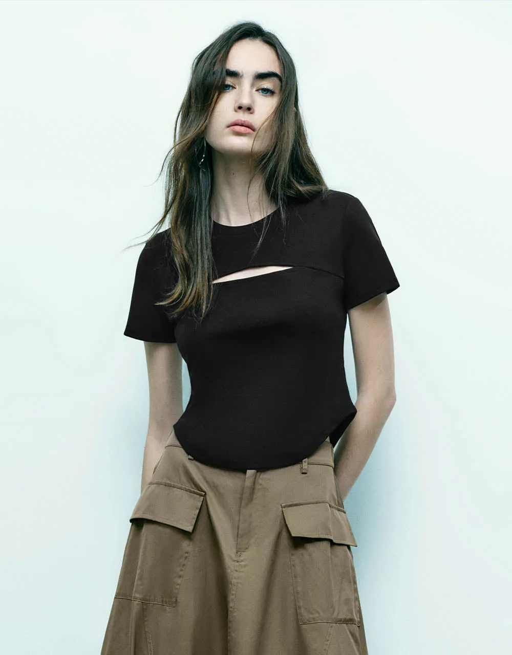 Cut-Out Crew Neck Straight T-Shirt sold by Urban Revivo