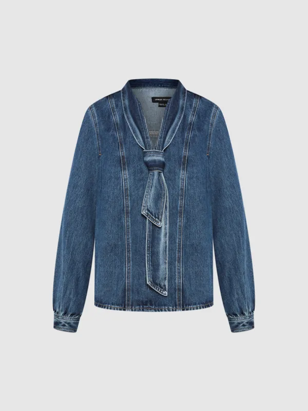 Straight Denim Shirt With Tie sold by Urban Revivo