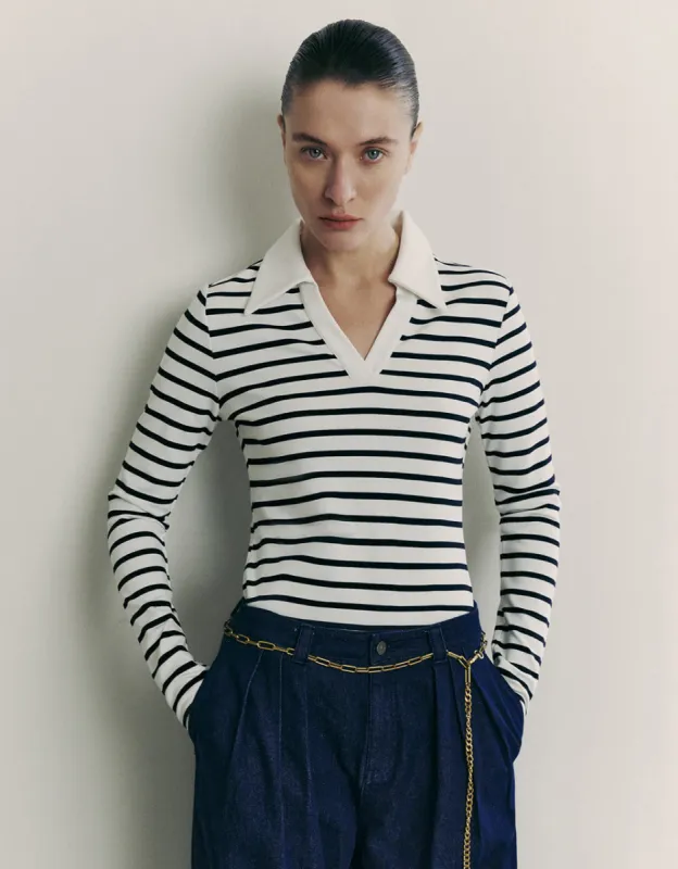 Lapel Skinny Knitted T-Shirt sold by Urban Revivo