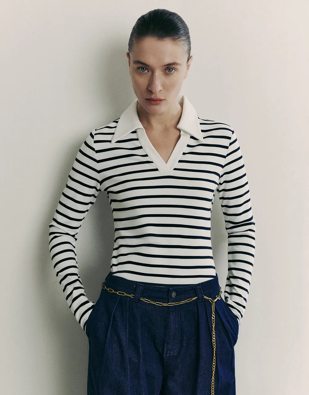 Lapel Skinny Knitted T-Shirt sold by Urban Revivo