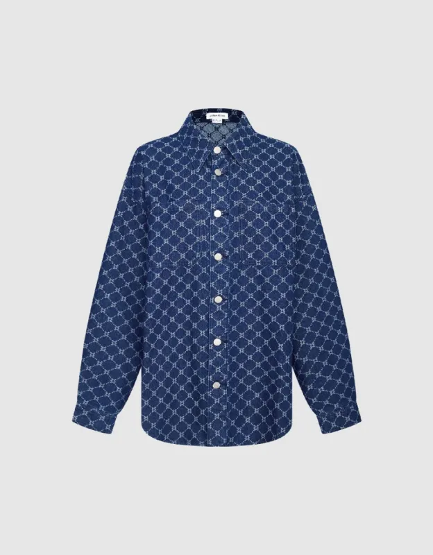 Monogram Button Up Denim Shirt sold by Urban Revivo