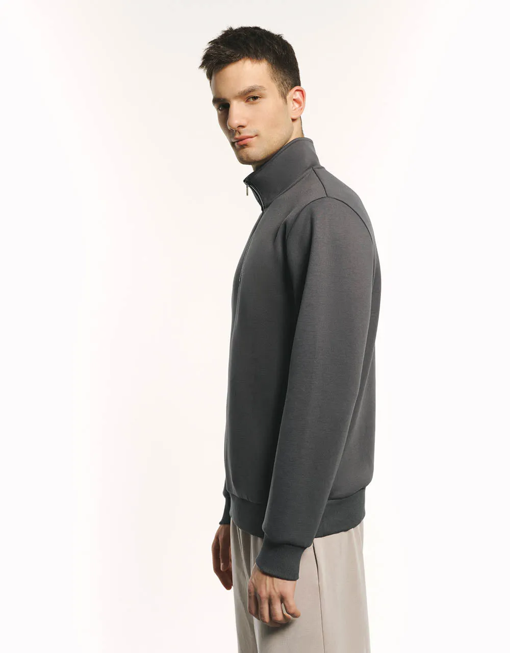 Zip Half Placket Stand Collar Sweatshirt sold by Urban Revivo product image thumbnail 3