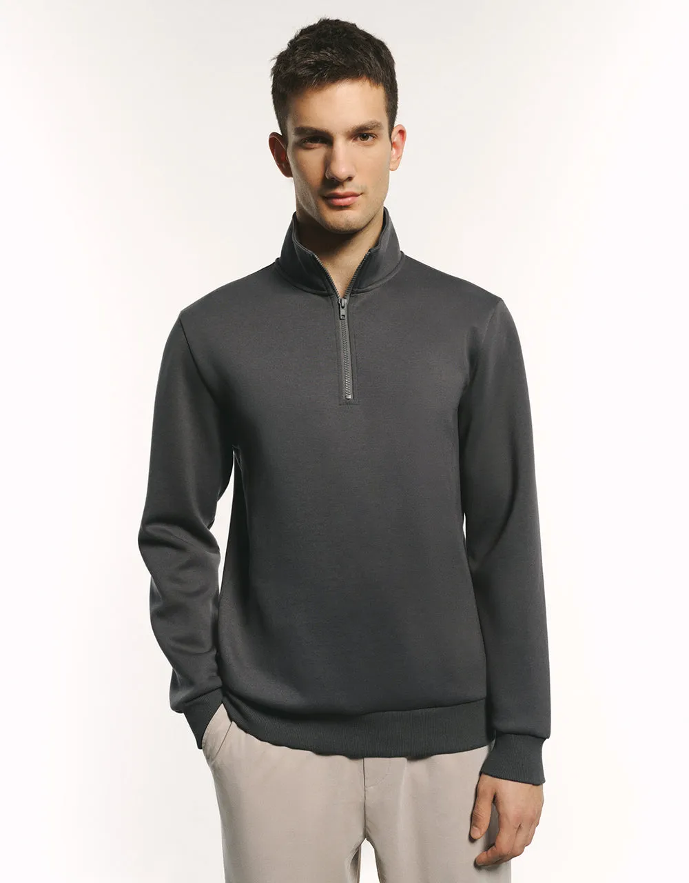 Zip Half Placket Stand Collar Sweatshirt sold by Urban Revivo