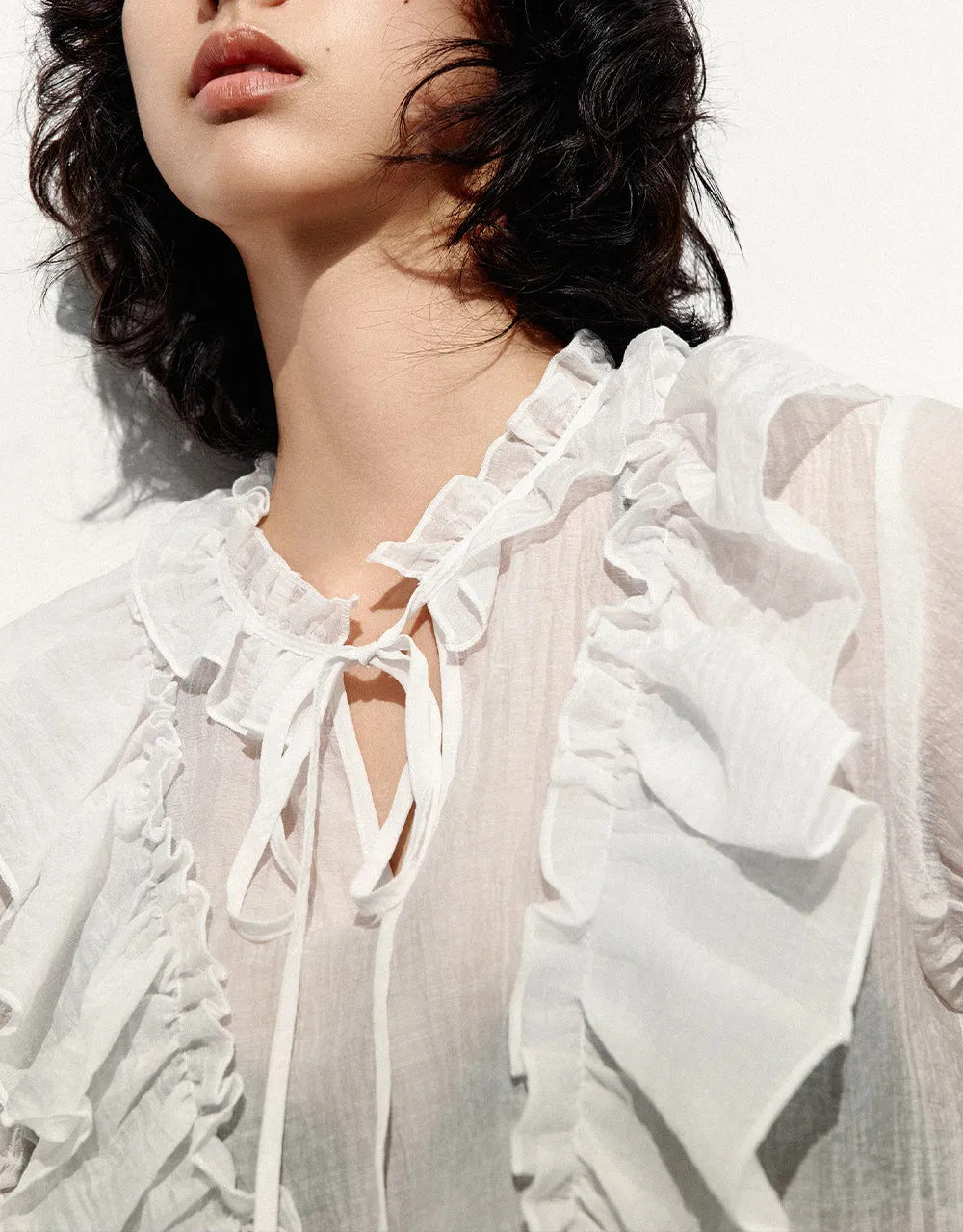 Ruffle Puff Sleeve V-Neck Blouse sold by Urban Revivo product image thumbnail 4