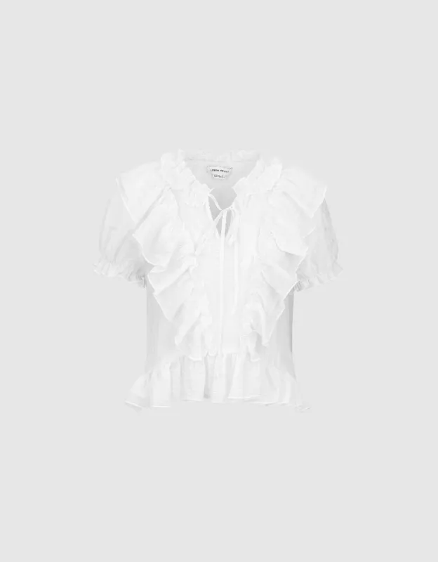 Ruffle Puff Sleeve V-Neck Blouse sold by Urban Revivo