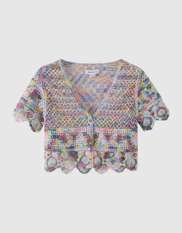 Short Sleeve V-Neck Knitted Cardigan sold by Urban Revivo