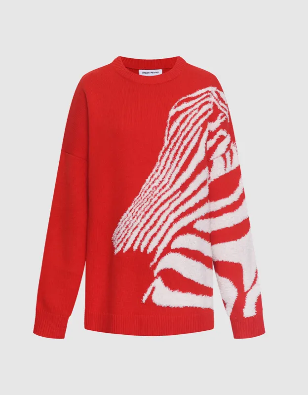Zebra Striped Crew Neck Sweater sold by Urban Revivo
