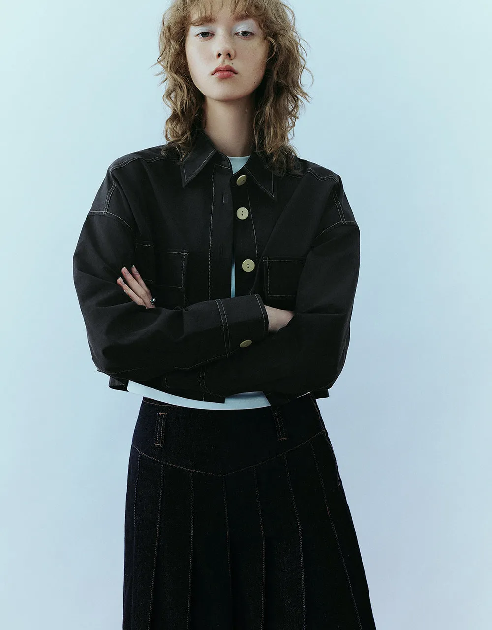 Drop Shoulder Sleeve Button Up A-Line Jacket sold by Urban Revivo product image thumbnail 4