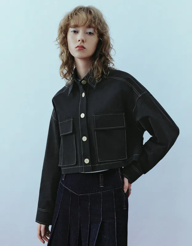 Drop Shoulder Sleeve Button Up A-Line Jacket sold by Urban Revivo
