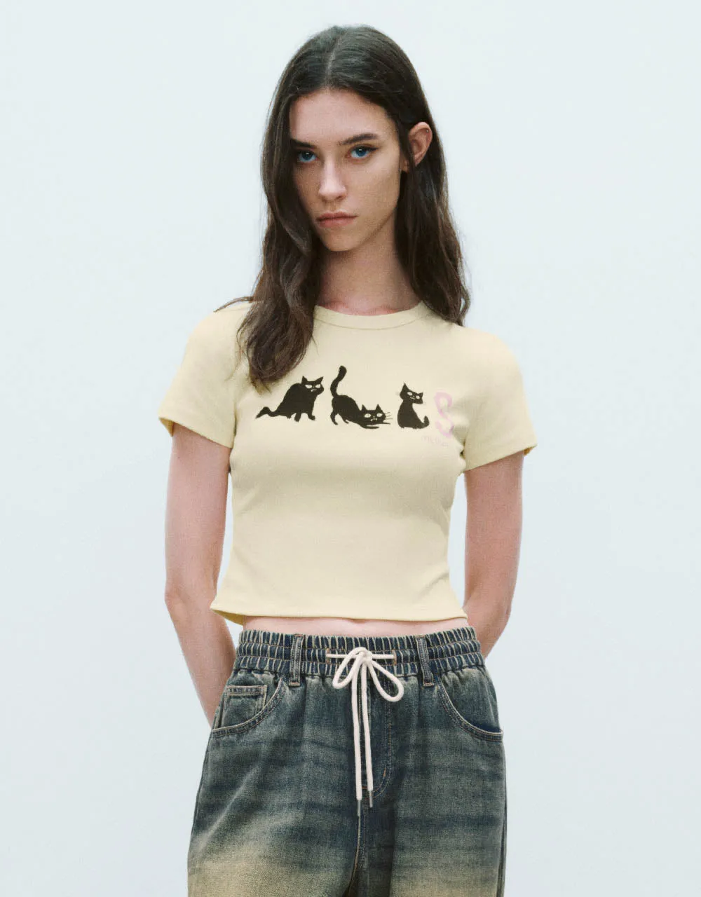 Printed Crew Neck Skinny Knitted T-Shirt sold by Urban Revivo