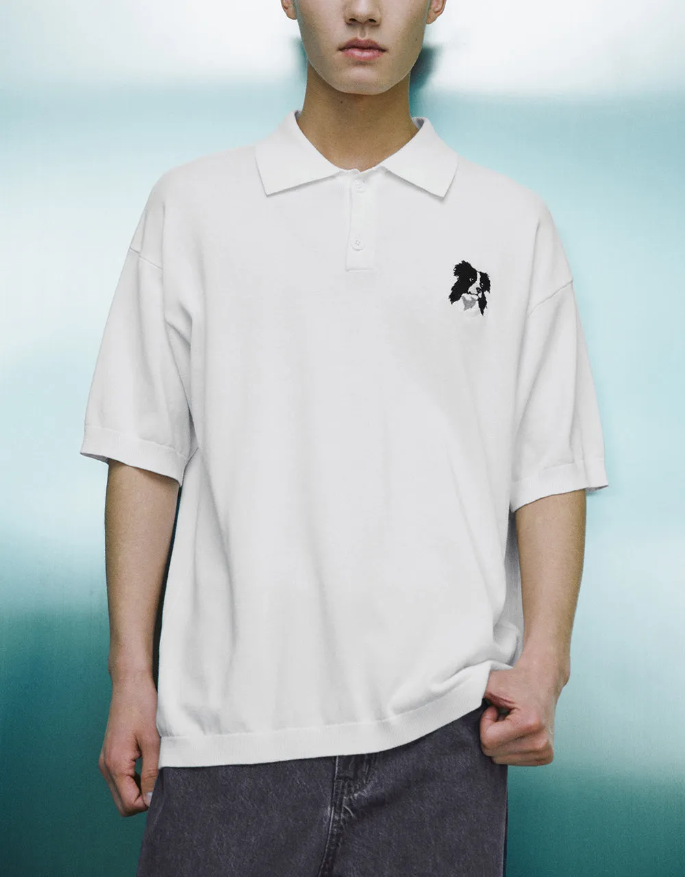 Button Half Placket Embossed Knitted T-Shirt sold by Urban Revivo product image thumbnail 2