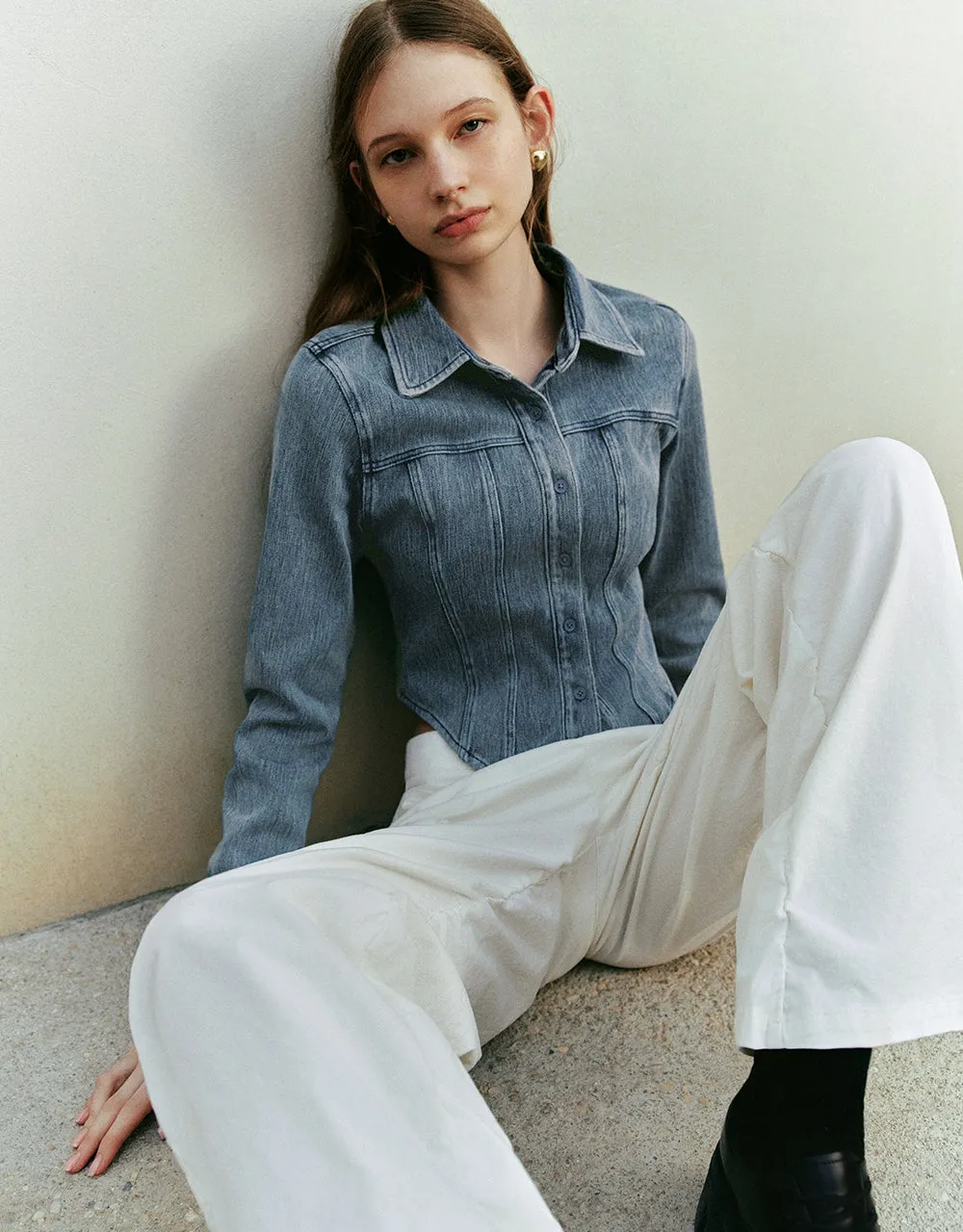 Button Up Skinny Denim Shirt sold by Urban Revivo product image thumbnail 3