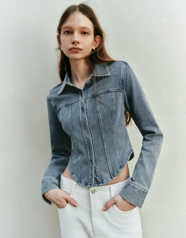 Button Up Skinny Denim Shirt sold by Urban Revivo