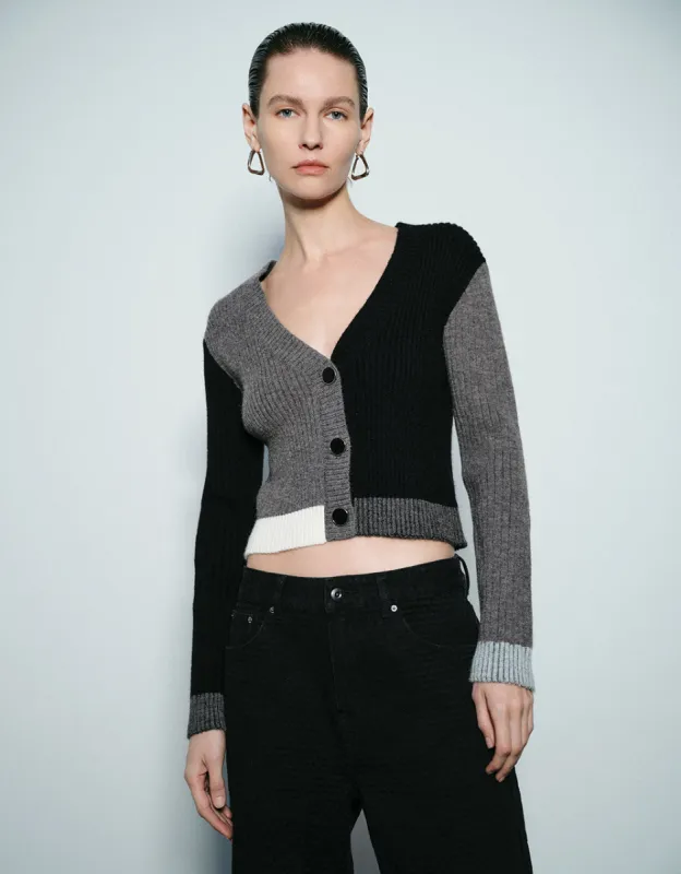 Two Toned V-Neck Knitted Cardigan sold by Urban Revivo