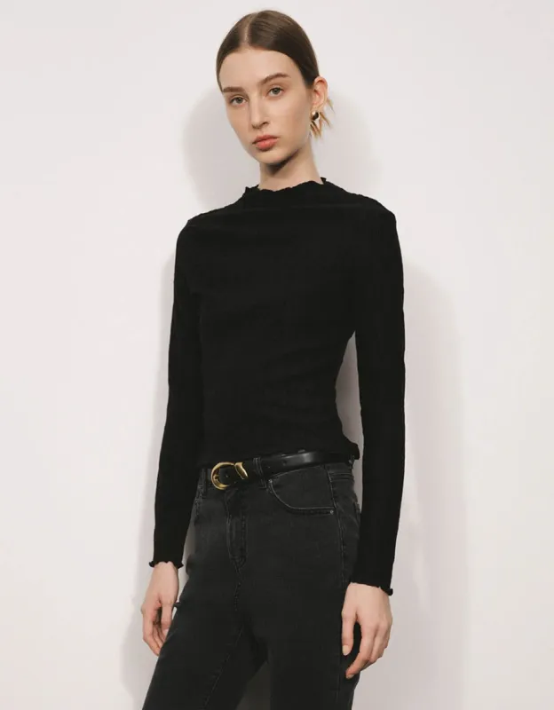 Lettuce Trim Stand Collar Skinny T-Shirt sold by Urban Revivo