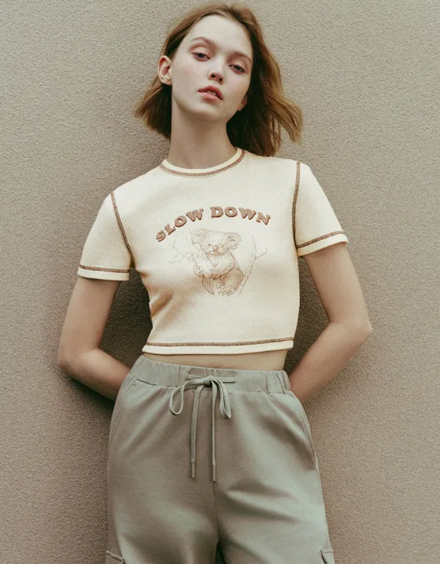 Printed Crew Neck Skinny T-Shirt sold by Urban Revivo