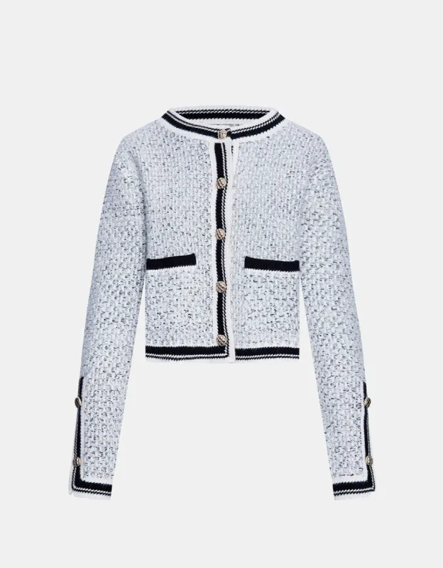 Contrast Trim Tweed Button Front Cardigan sold by Urban Revivo