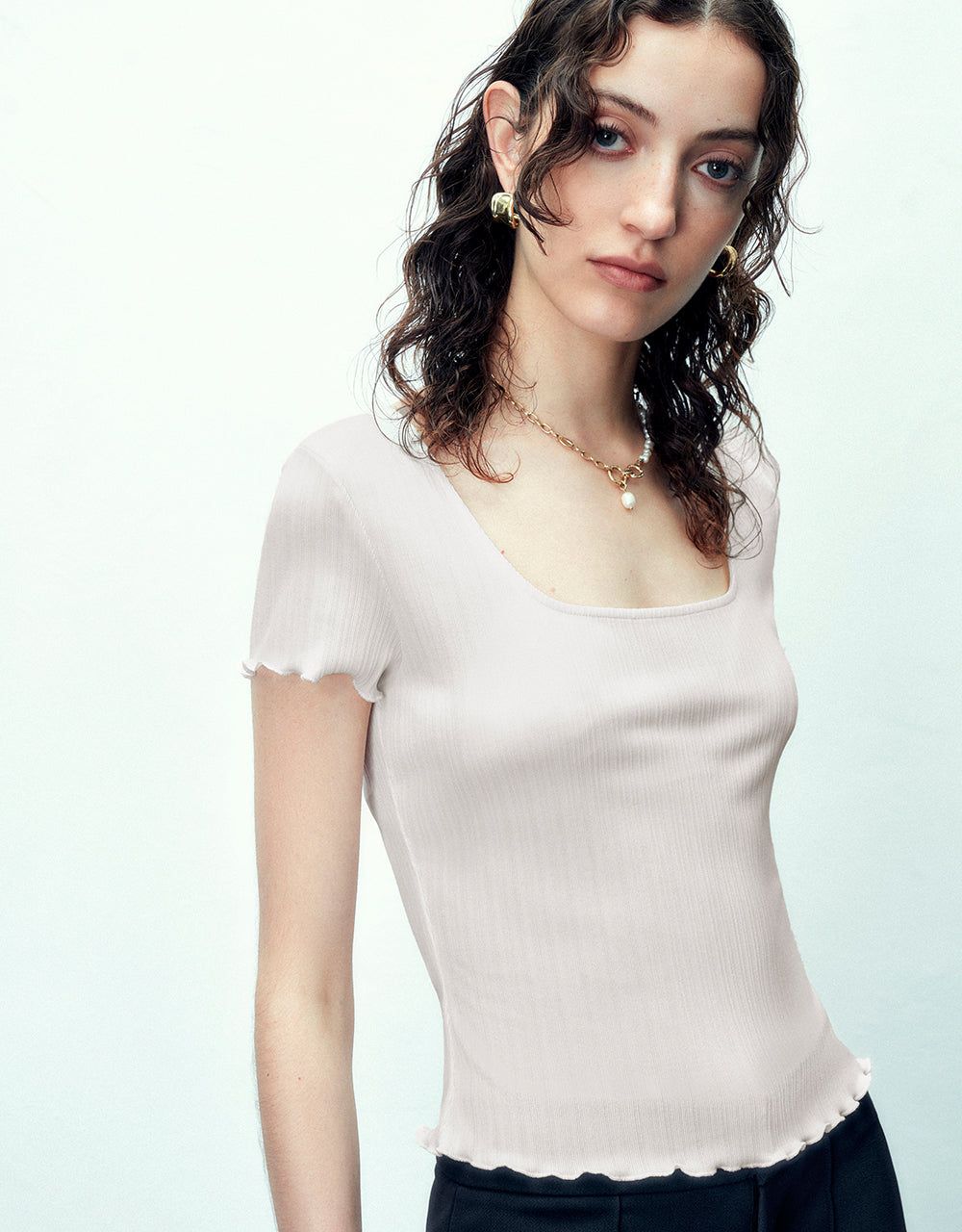 Shirred U Neck Skinny T-Shirt sold by Urban Revivo product image thumbnail 5