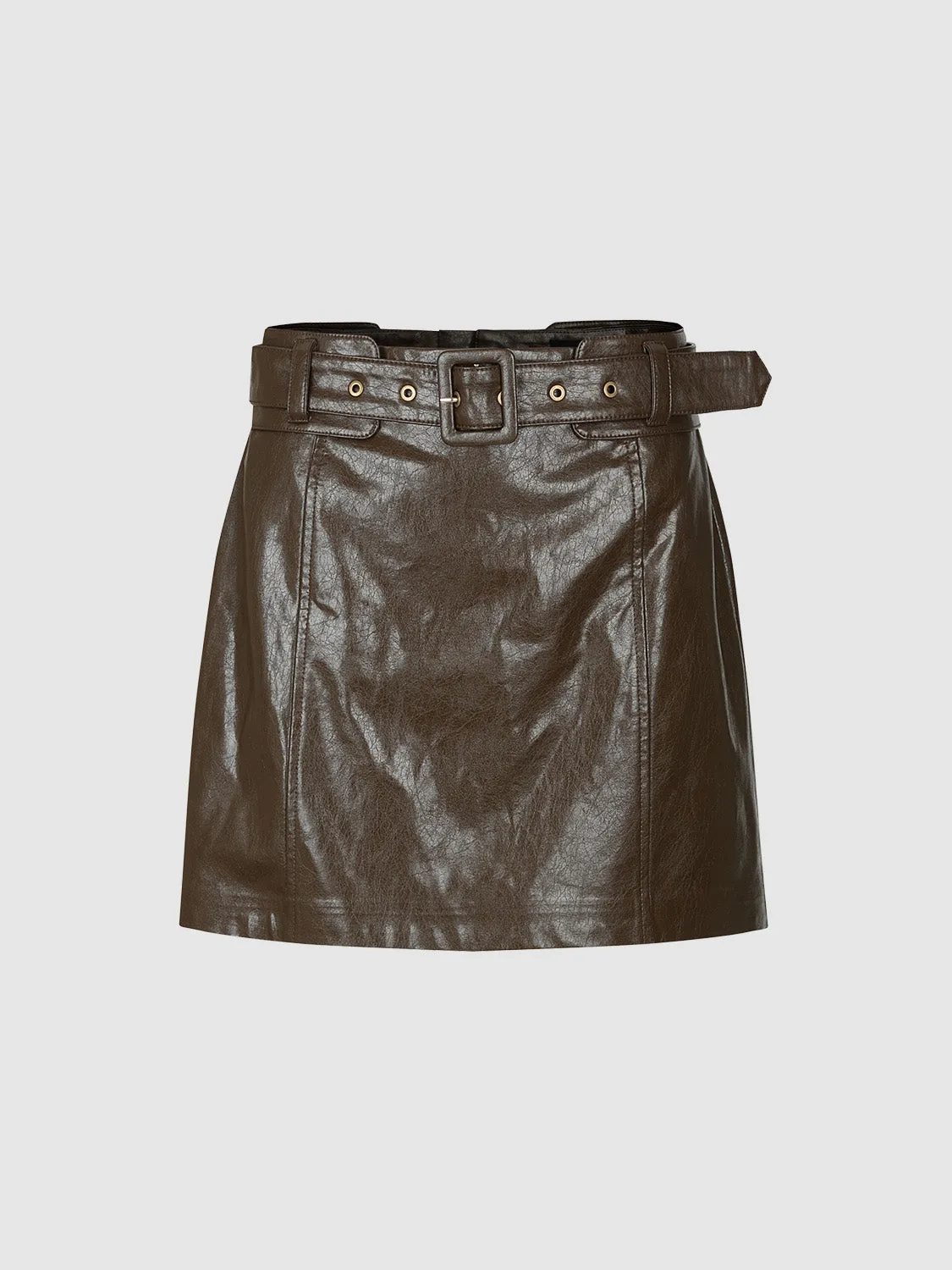 Vegan Leather Mini A-Line Skirt With Belt sold by Urban Revivo