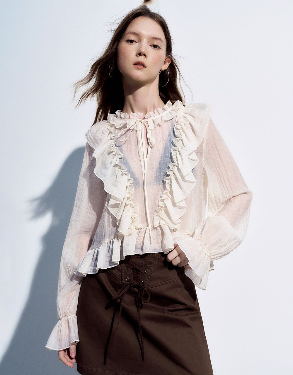 Ruffle V-Neck Overhead Shirt sold by Urban Revivo