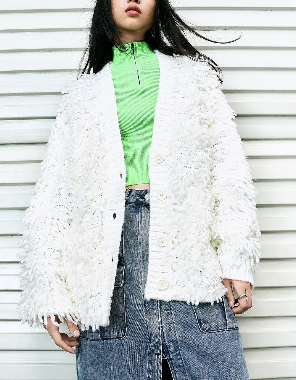 Furry V-Neck Knitted Cardigan sold by Urban Revivo product image thumbnail 2