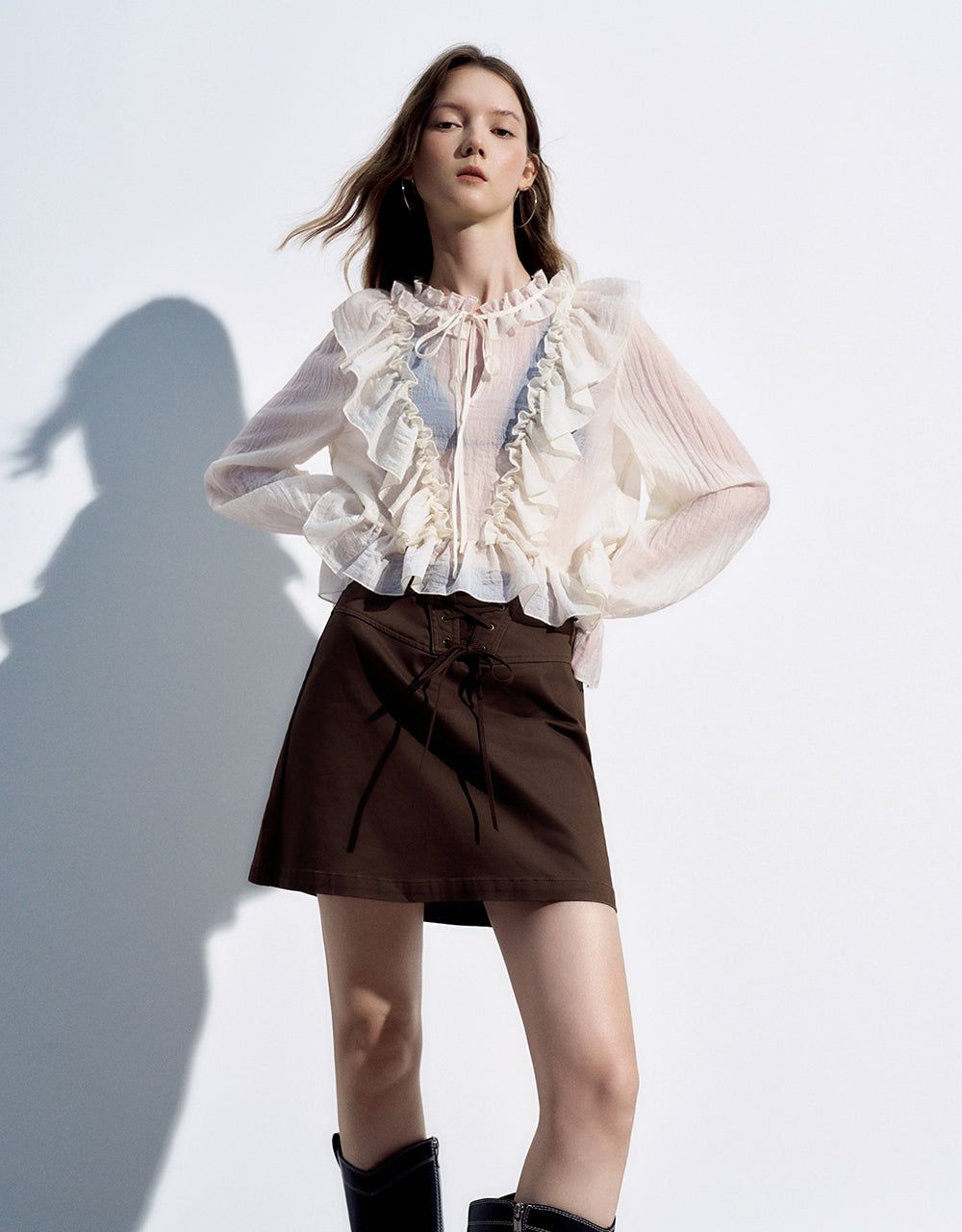 Ruffle V-Neck Overhead Shirt sold by Urban Revivo product image thumbnail 3