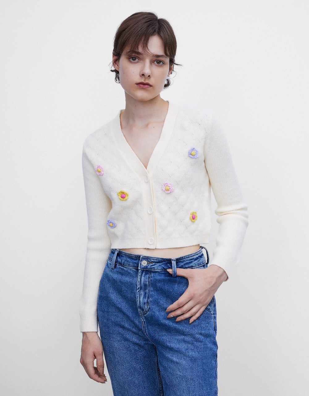 Flower Embroidered Knitted Cardigan sold by Urban Revivo