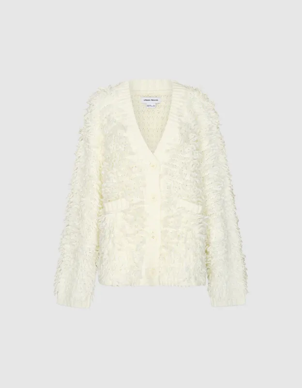 Furry V-Neck Knitted Cardigan sold by Urban Revivo