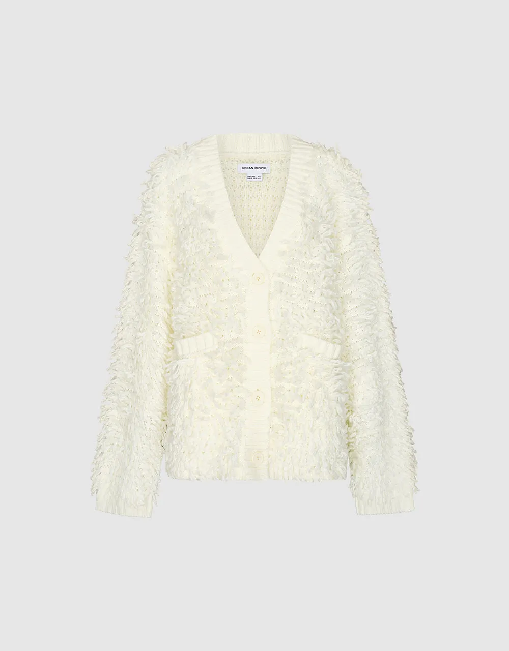 Furry V-Neck Knitted Cardigan sold by Urban Revivo