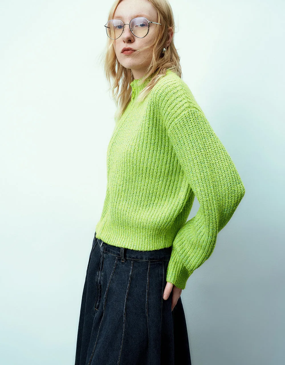 Zipper Front Crew Neck Knitted Cardigan sold by Urban Revivo product image thumbnail 3