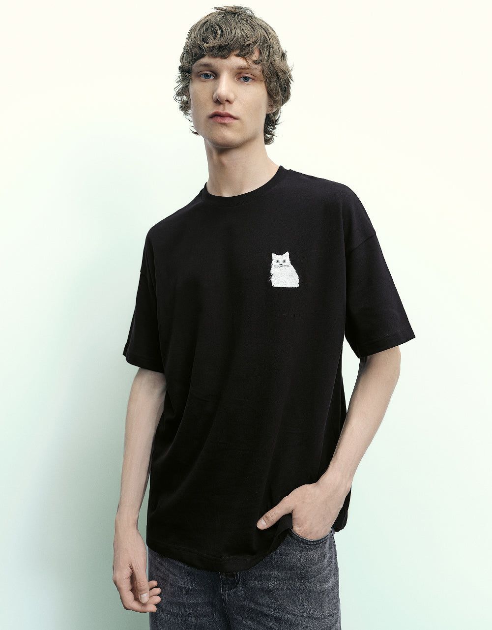 Cat Printed Crew Neck T-Shirt sold by Urban Revivo product image thumbnail 2