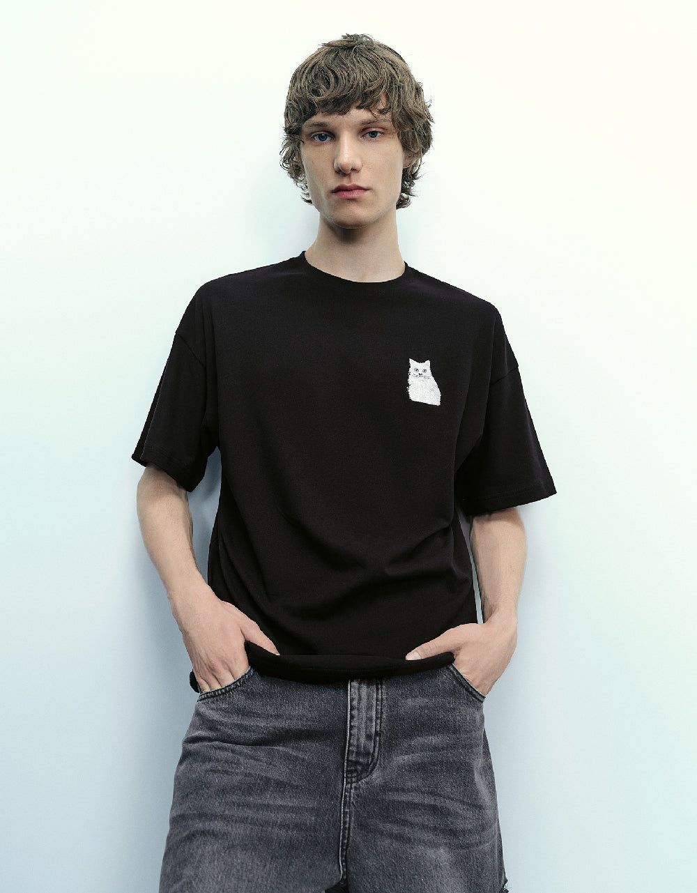 Cat Printed Crew Neck T-Shirt sold by Urban Revivo