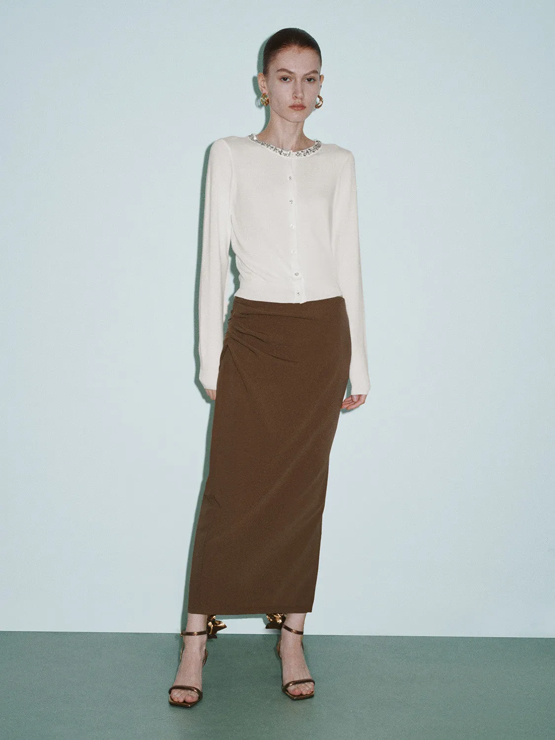 Crew Neck Skinny Knitted Cardigan sold by Urban Revivo product image thumbnail 5