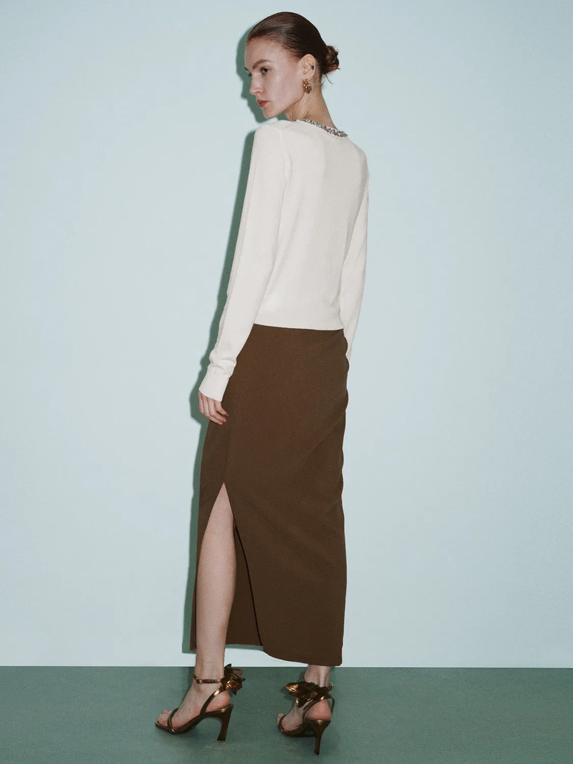 Crew Neck Skinny Knitted Cardigan sold by Urban Revivo product image thumbnail 4