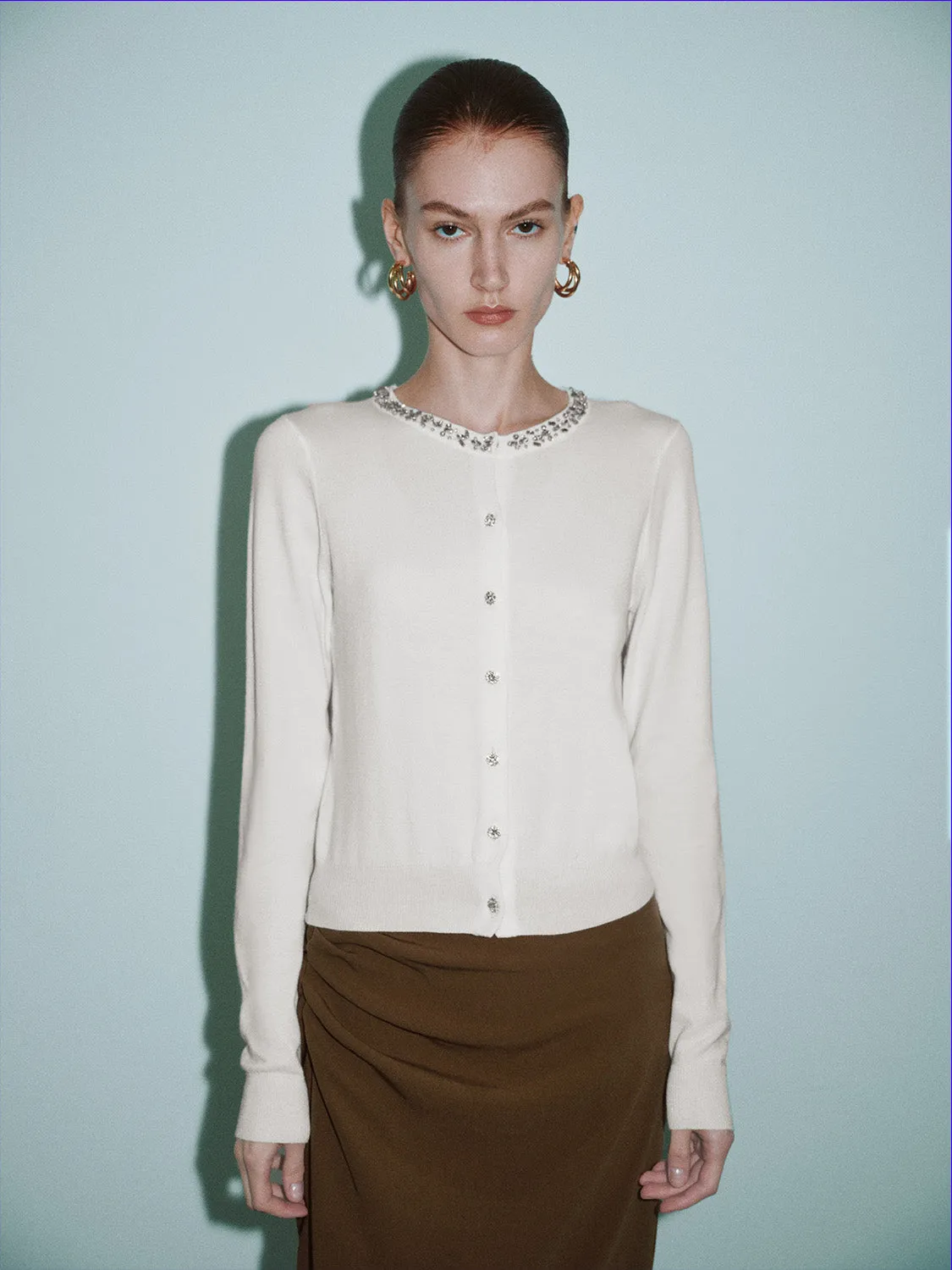 Crew Neck Skinny Knitted Cardigan sold by Urban Revivo