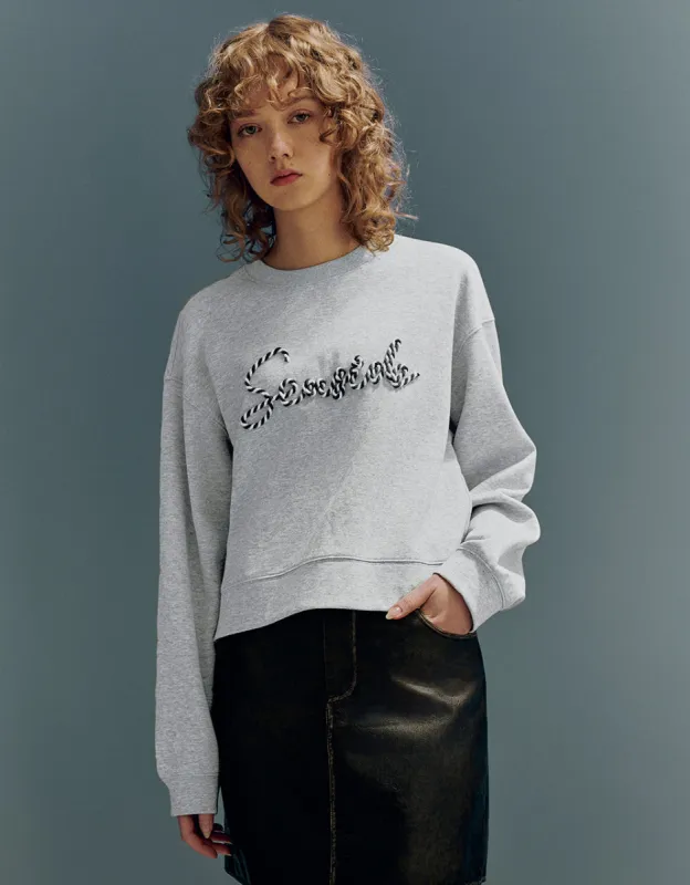 Letter Embroidered Crew Neck Loose Sweatshirt sold by Urban Revivo