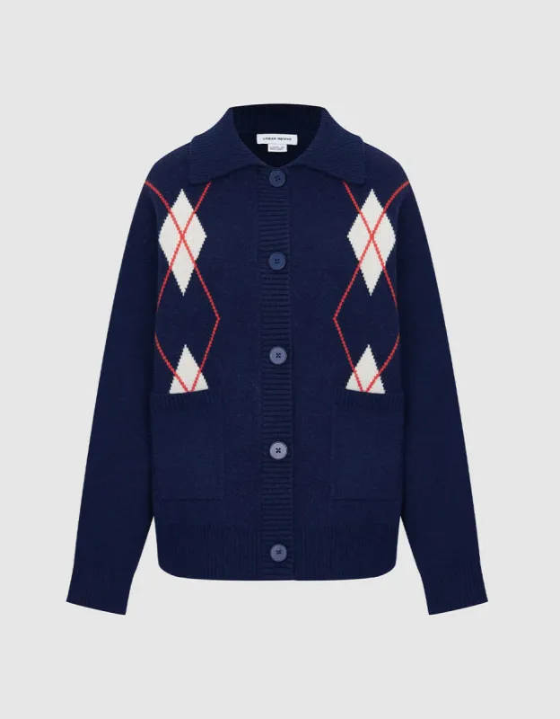 Argyle Patched Pocket Button Up Cardigan sold by Urban Revivo