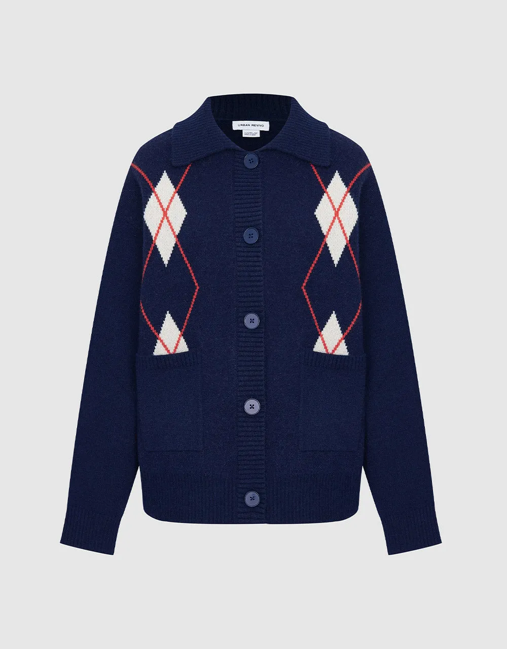 Argyle Patched Pocket Button Up Cardigan sold by Urban Revivo