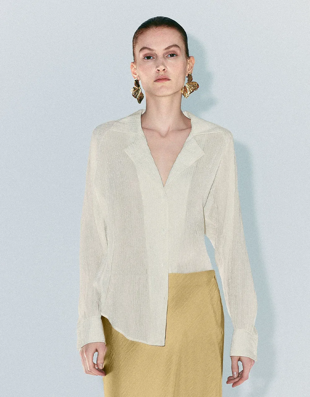 Textured Button Up Straight Shirt sold by Urban Revivo