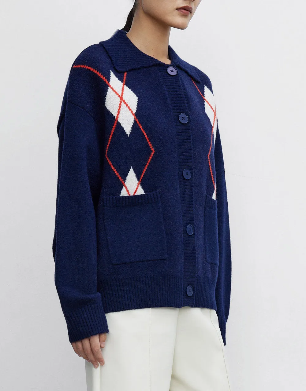 Argyle Patched Pocket Button Up Cardigan sold by Urban Revivo product image thumbnail 5