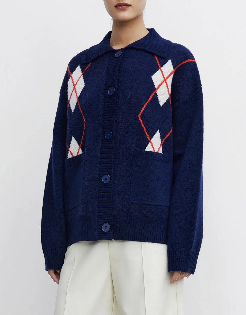 Argyle Patched Pocket Button Up Cardigan sold by Urban Revivo product image thumbnail 2