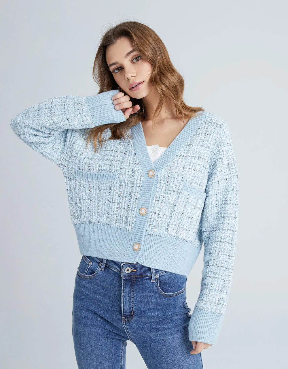 Pocket Tweed Plaid Cardigan sold by Urban Revivo product image thumbnail 3