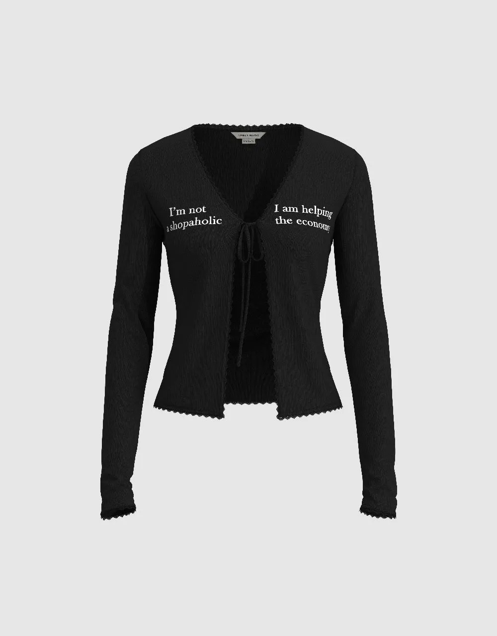 Letter Printed Tie Front Knitted Shirt sold by Urban Revivo