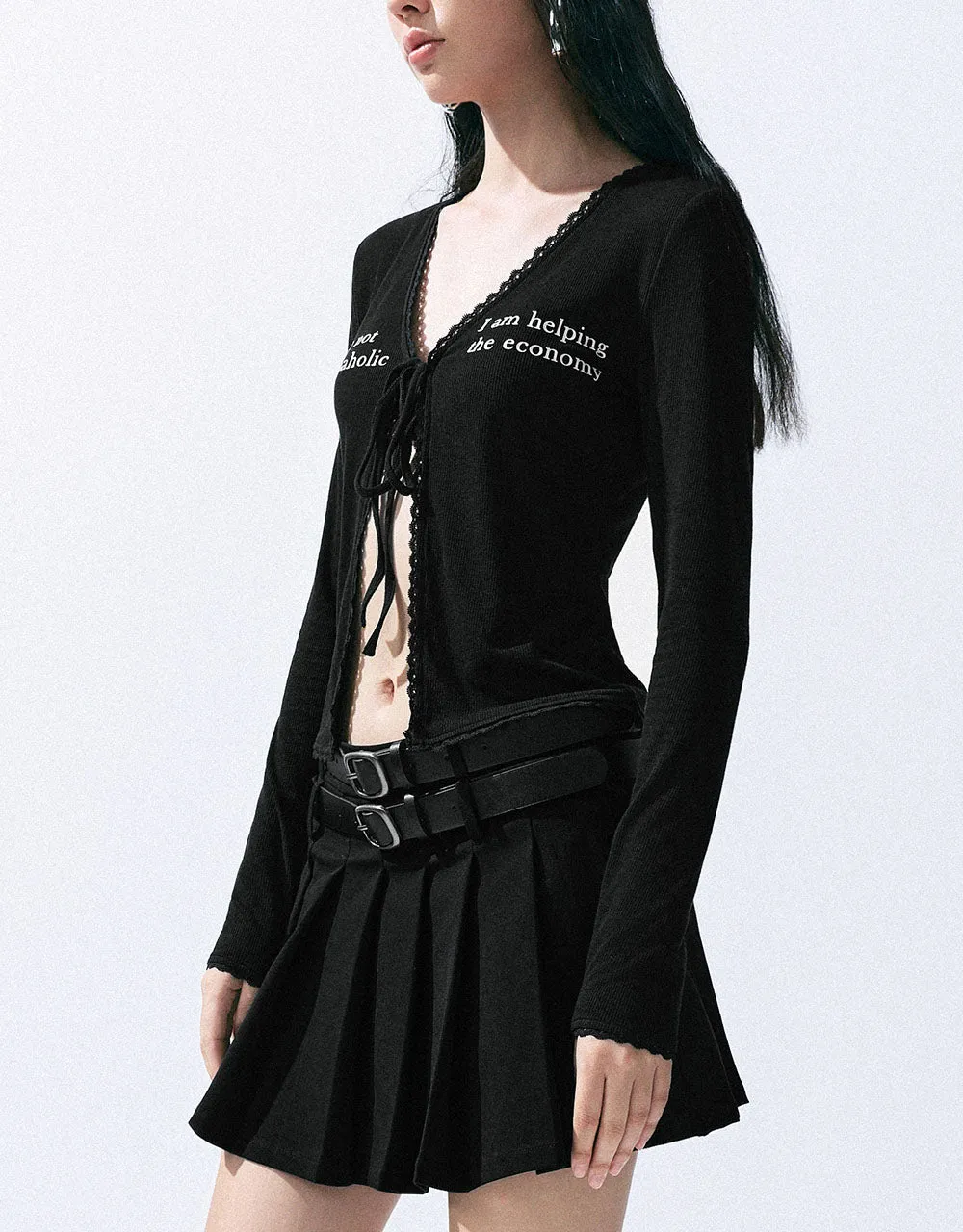 Letter Printed Tie Front Knitted Shirt sold by Urban Revivo product image thumbnail 3