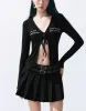Letter Printed Tie Front Knitted Shirt sold by Urban Revivo