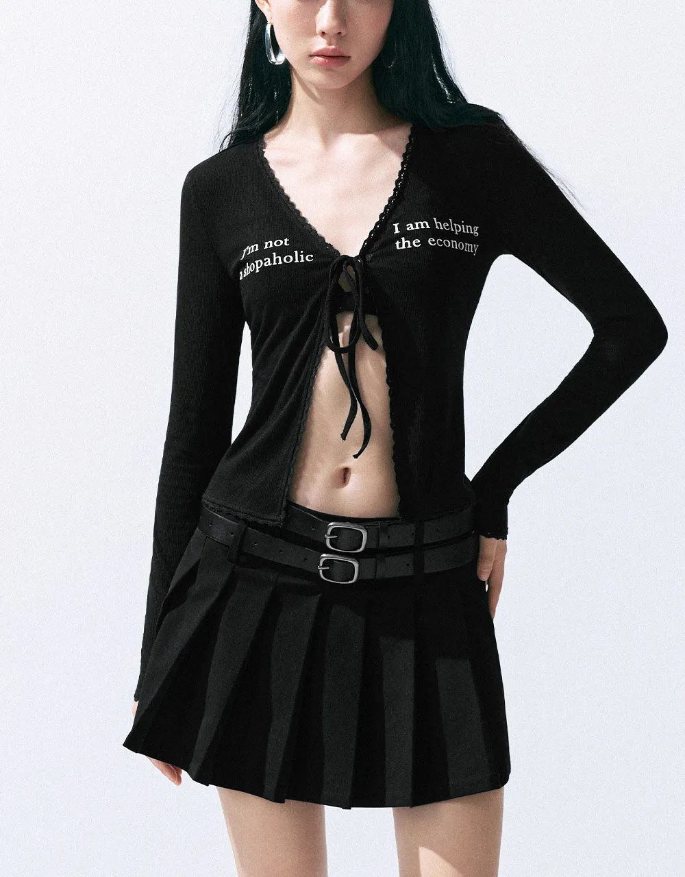 Letter Printed Tie Front Knitted Shirt sold by Urban Revivo product image thumbnail 2