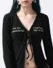 Letter Printed Tie Front Knitted Shirt sold by Urban Revivo
