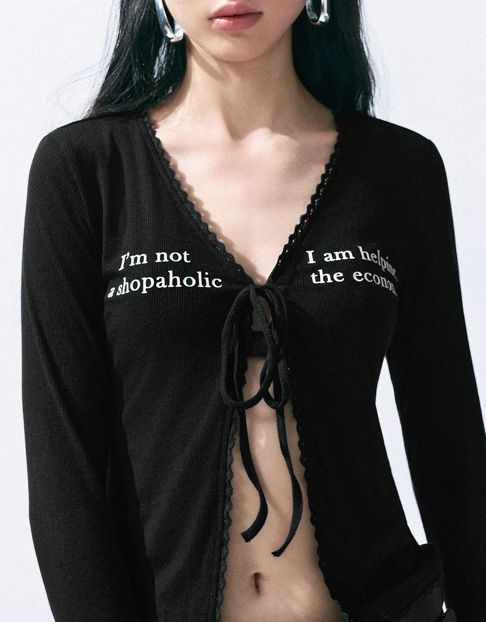 Letter Printed Tie Front Knitted Shirt sold by Urban Revivo product image thumbnail 4